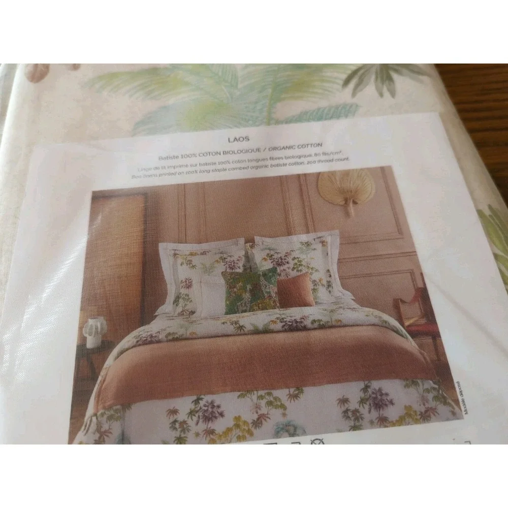 NWT Yves Delorme Paris LAOS 100% Organic Cotton Queen Duvet Cover Floral France‎